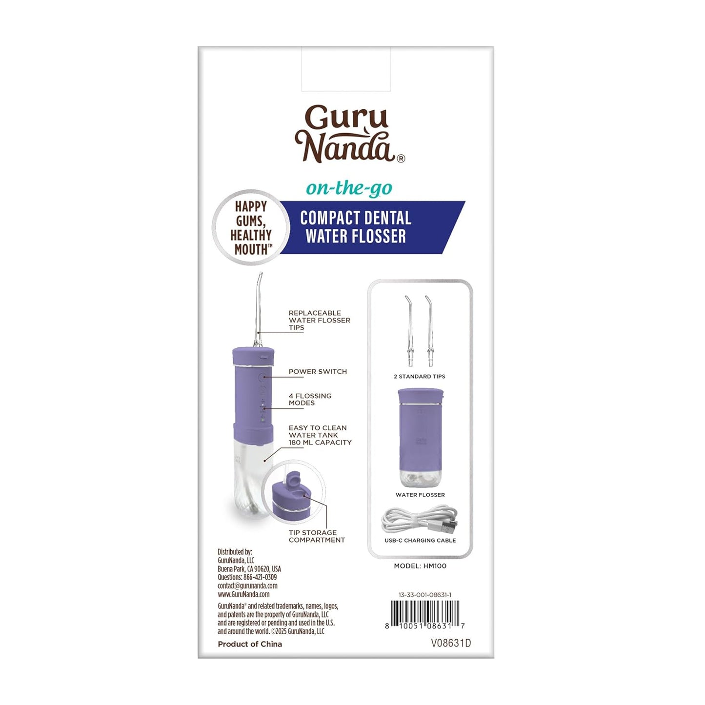 GuruNanda Portable Water Dental Flosser with Collapsible 180ml Tank, Smart Timer & 4 Modes – TSA-Approved