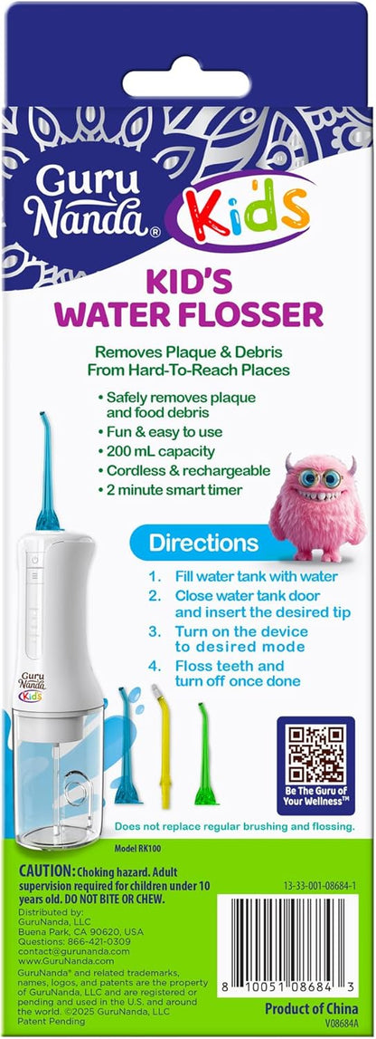 GuruNanda Kids Water Flosser with 4 Modes & Nozzles, 2-Min Smart Timer, Monster Frens Theme for Ages 6+