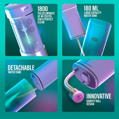 GuruNanda Portable Water Dental Flosser with Collapsible 180ml Tank, Smart Timer & 4 Modes – TSA-Approved