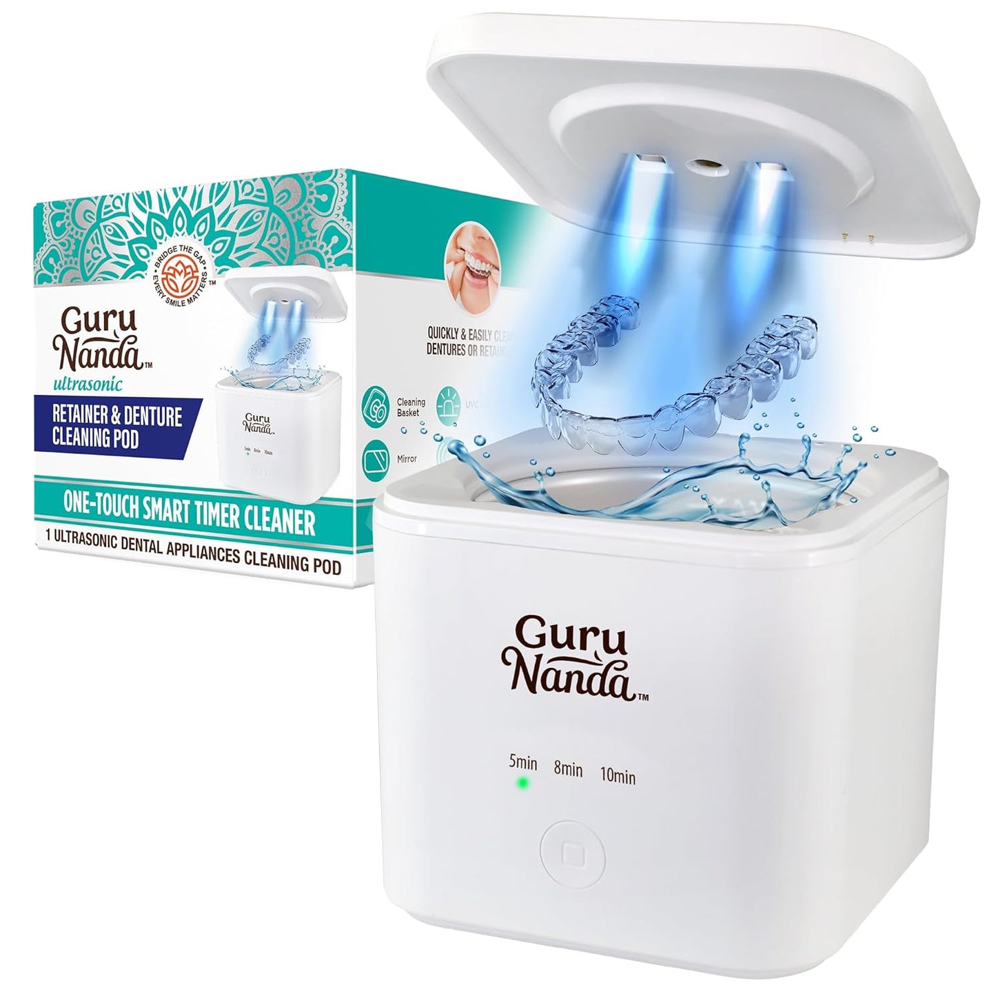 GuruNanda Ultrasonic Retainer Cleaner for Retainers, Dentures & Jewelry – 3 Cleaning Modes, 190ml