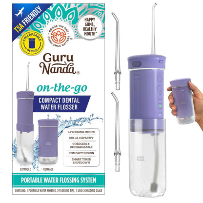 GuruNanda Portable Water Dental Flosser with Collapsible 180ml Tank, Smart Timer & 4 Modes – TSA-Approved