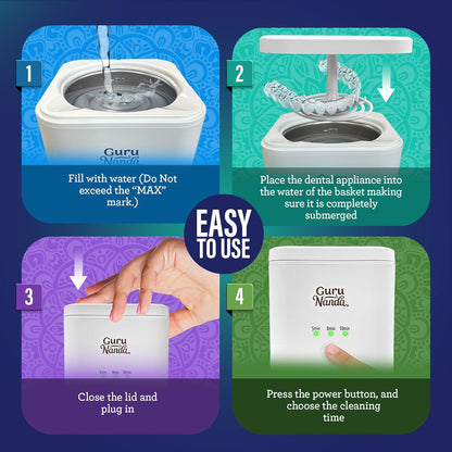 GuruNanda Ultrasonic Retainer Cleaner for Retainers, Dentures & Jewelry – 3 Cleaning Modes, 190ml