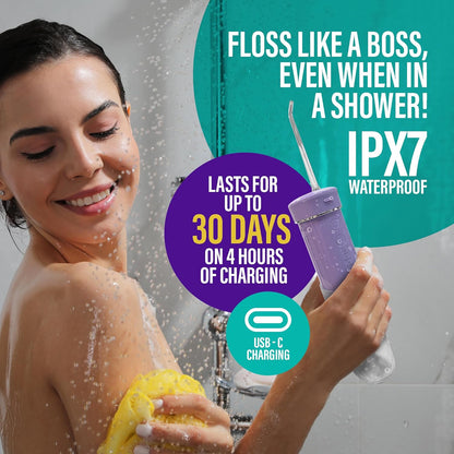 GuruNanda Portable Water Dental Flosser with Collapsible 180ml Tank, Smart Timer & 4 Modes – TSA-Approved