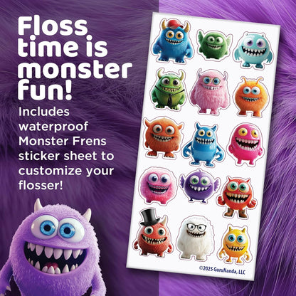 GuruNanda Kids Water Flosser with 4 Modes & Nozzles, 2-Min Smart Timer, Monster Frens Theme for Ages 6+