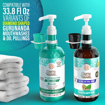 Mouthwash Dispenser Pump and Cup Holder for 16oz & 1L