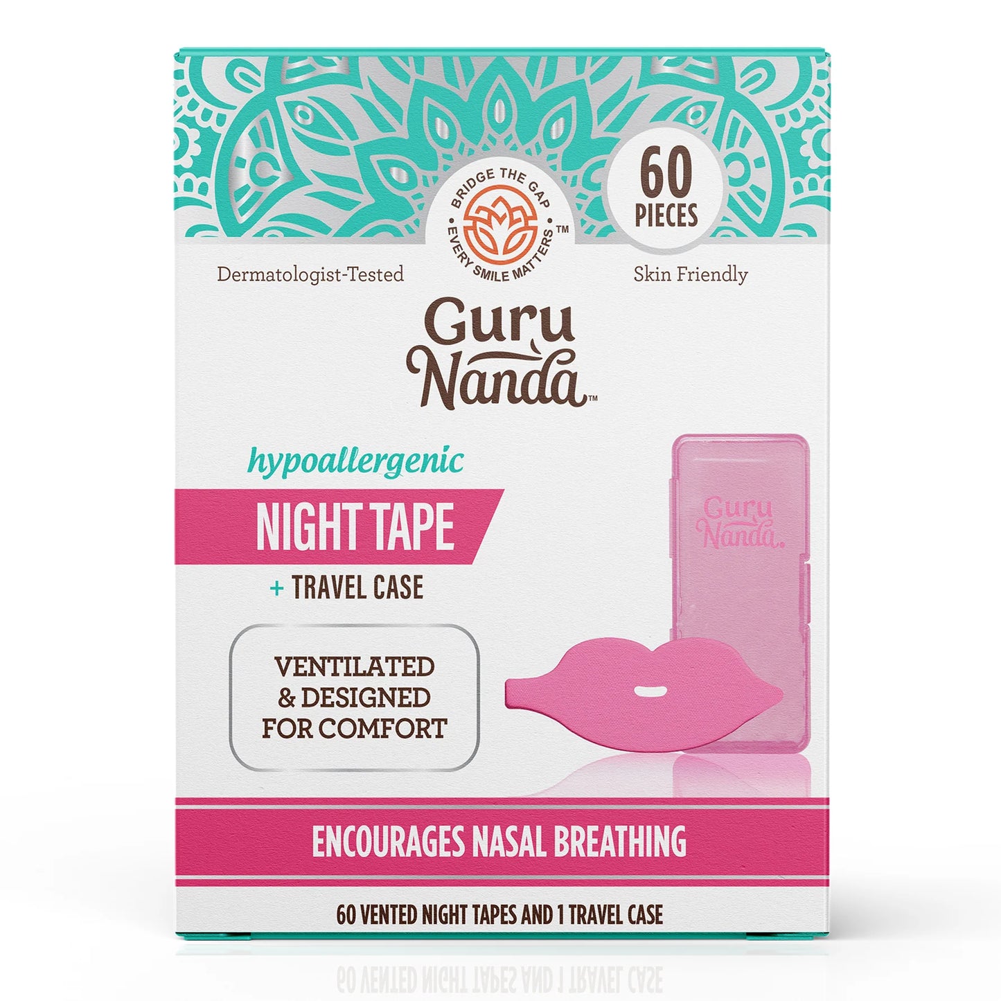 Pink Lip Shaped Night Tape with Case - 60 Count